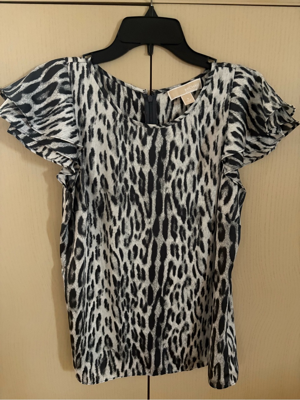 Michael Kors Leopard Print Ruffle Sleeve Blouse  -  Size 8